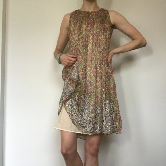 Rina Dhaka Sheer Mini Sleeveless Beaded Swing/Trapeze Dress - Picture 7 of 10